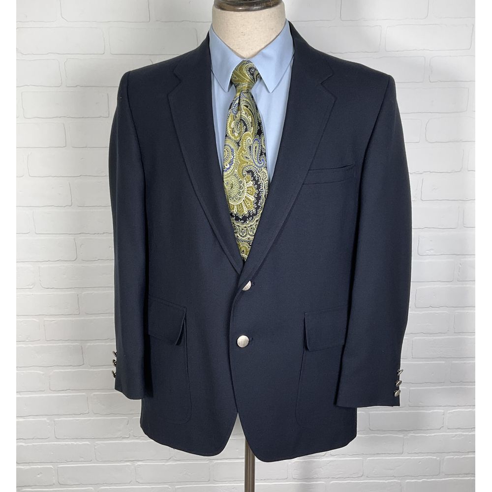 Kuppenheimer Blazer Men 42 Navy Blue Walton Woven Classic Career Suit Jacket VTG